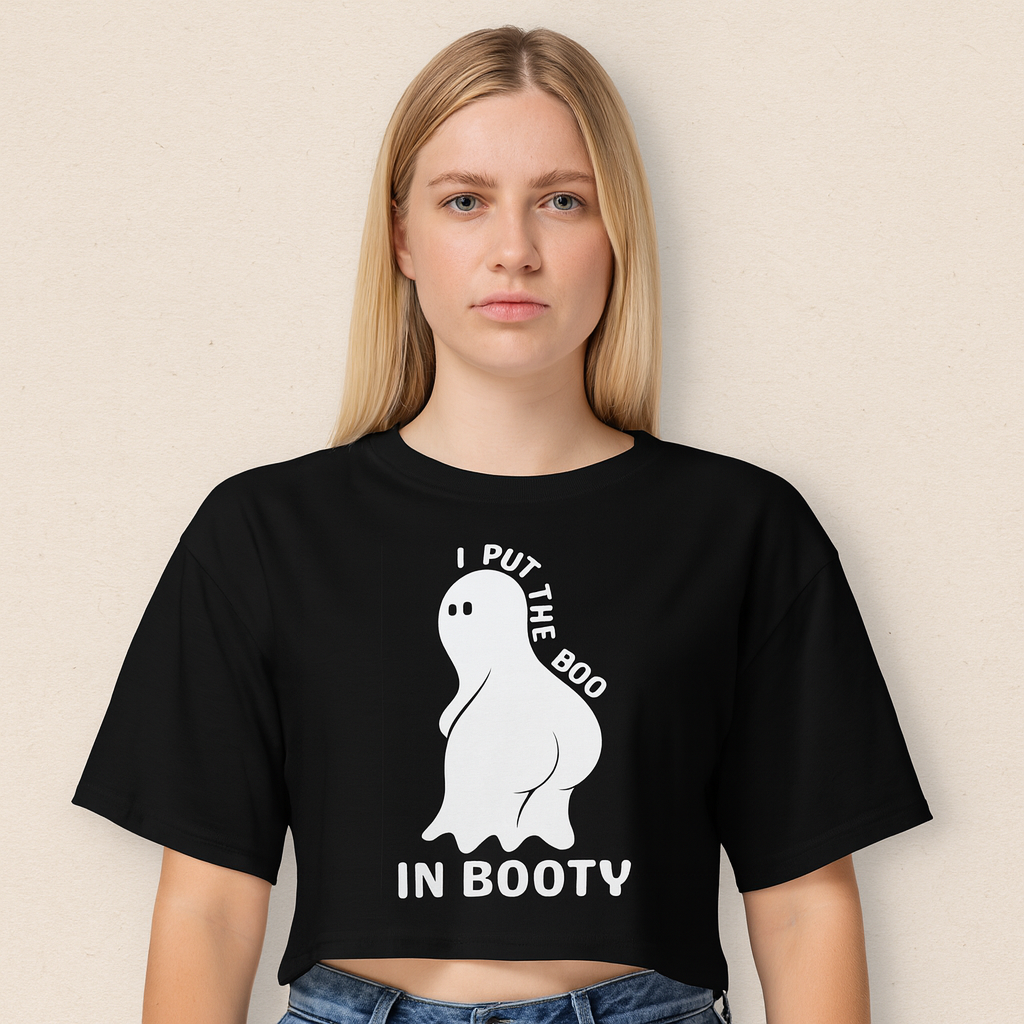 I Put the Boo in Booty Crop Top – Funny Ghost Halloween Shirt