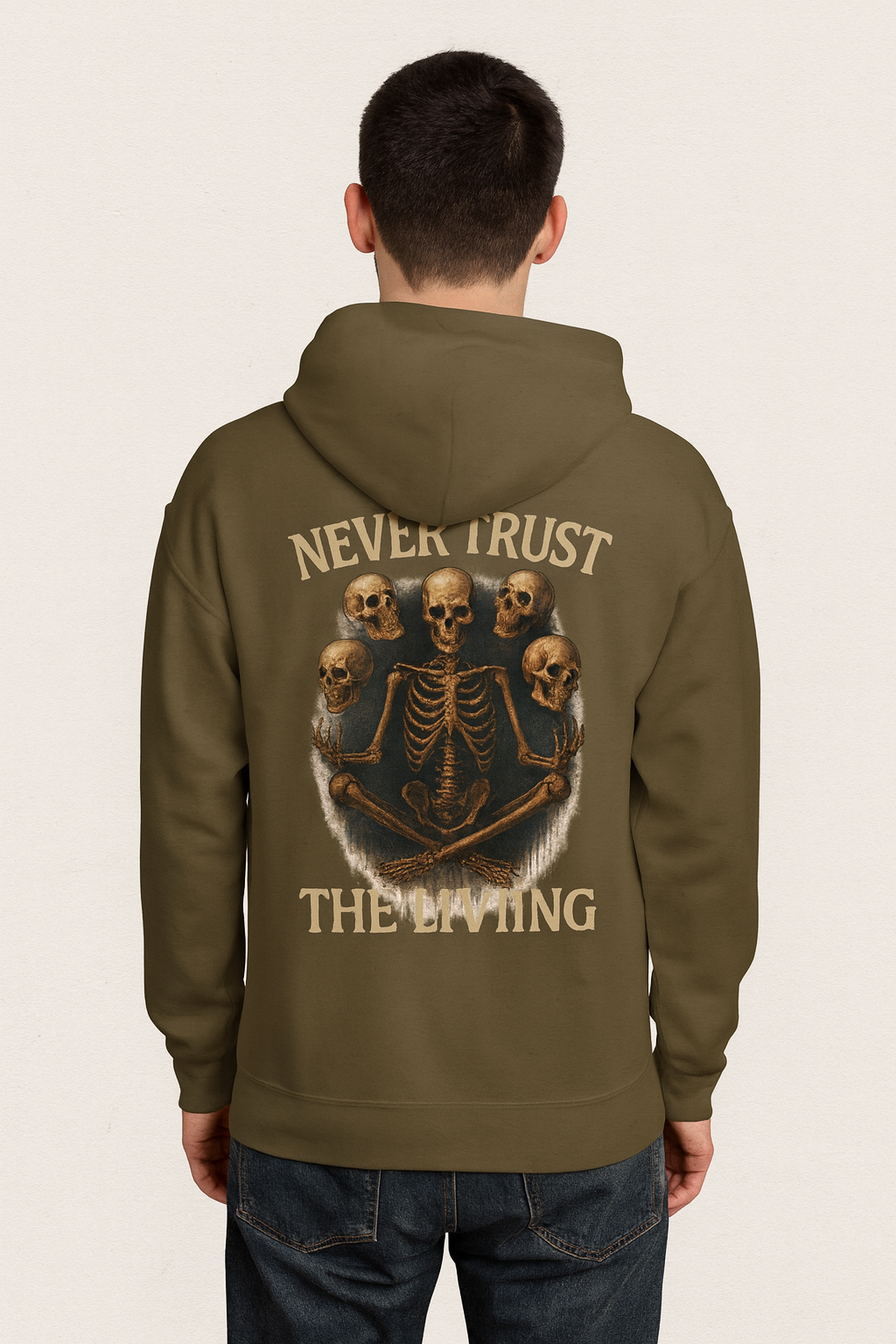 Never Trust the Living Skeleton Sweatshirt – Gothic Skull Horror Pullover