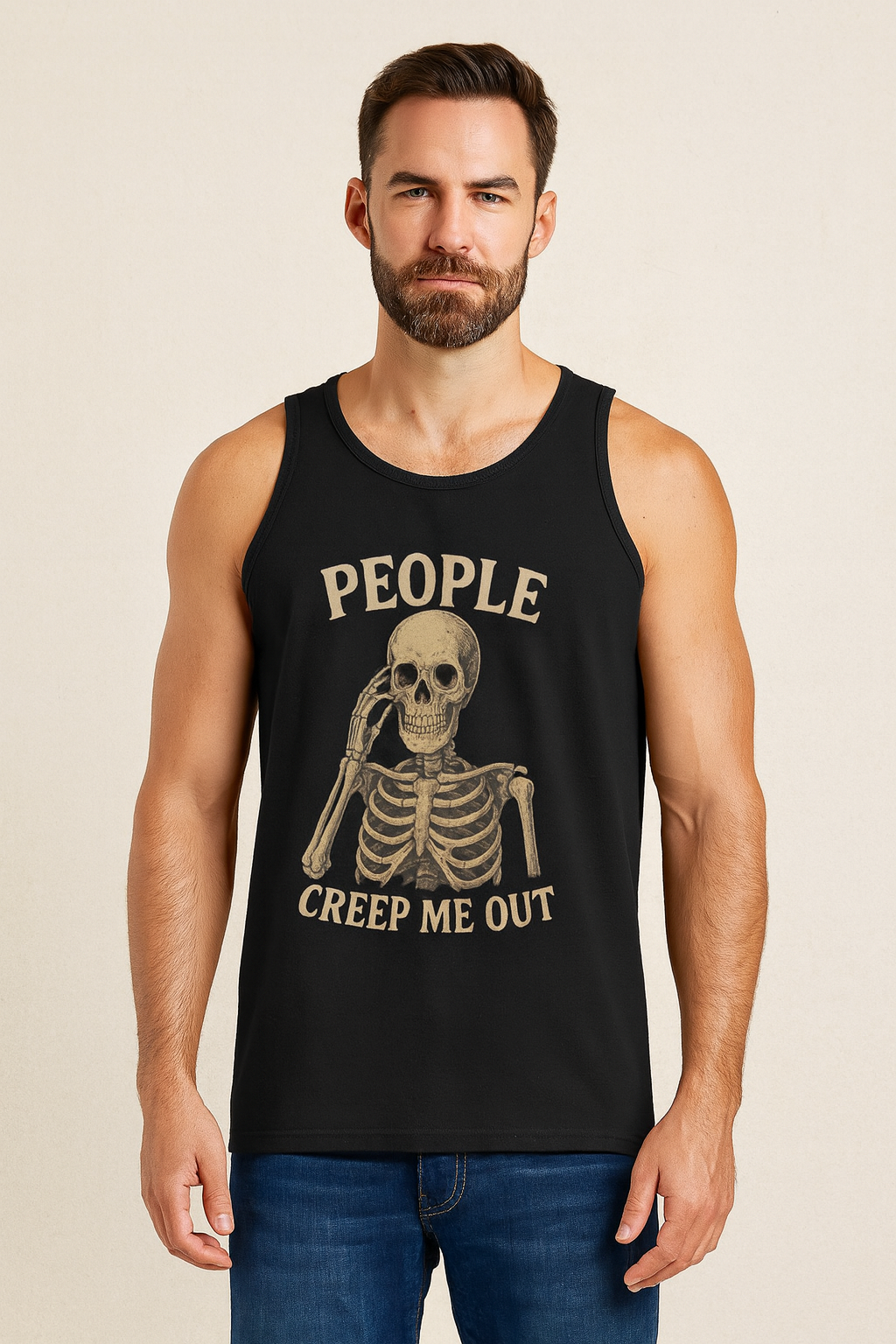 People Creep Me Out Skeleton Tank Top | Gothic Funny Halloween Muscle Tee
