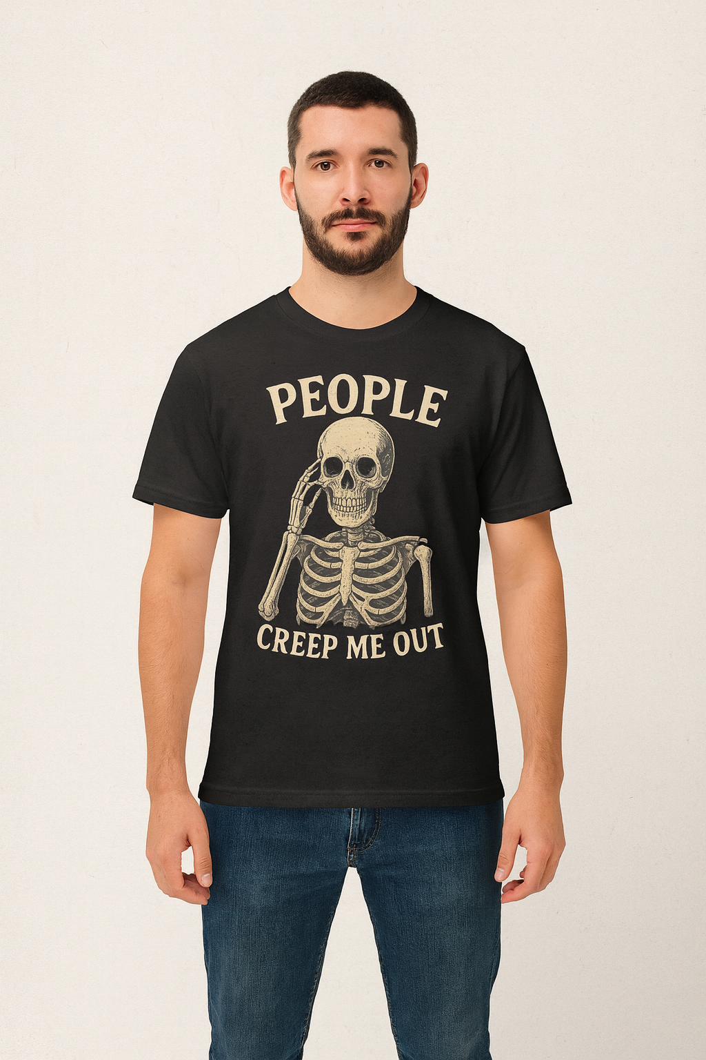 People Creep Me Out Skeleton T-Shirt | Funny Gothic Halloween Graphic Tee