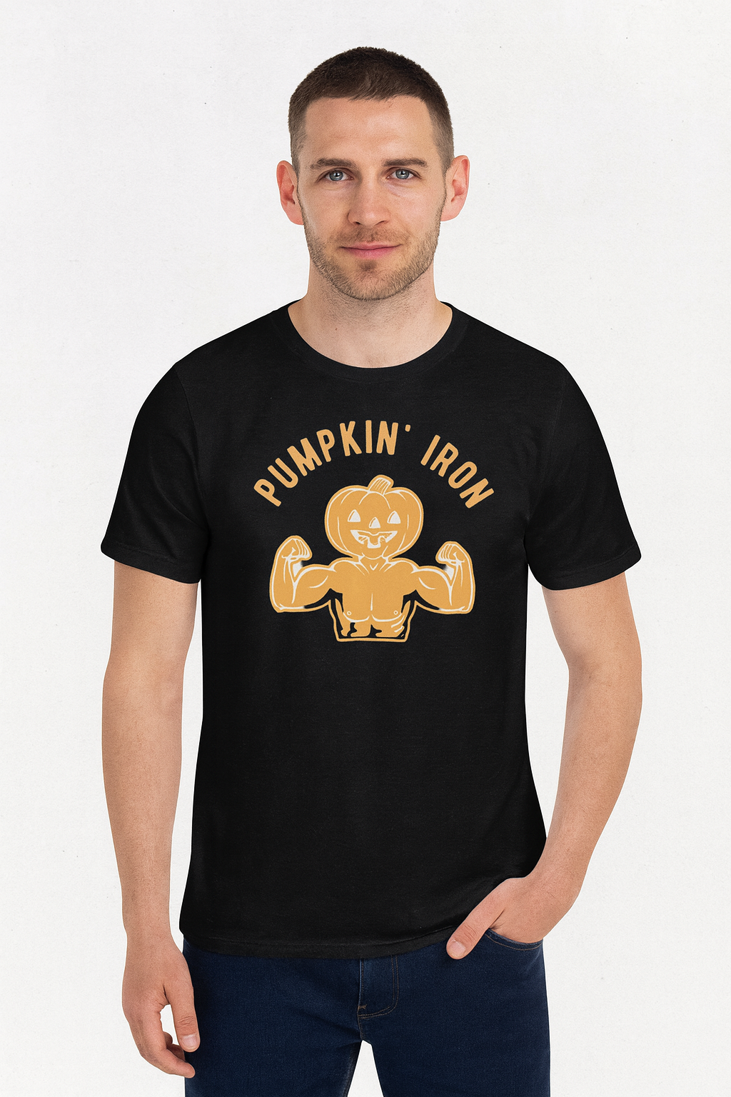 Pumpkin Iron Halloween Gym Shirt – Funny Jack-O’-Lantern Bodybuilder Tee