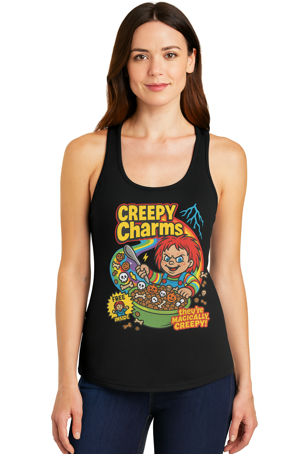 Creepy Charms Racerback Tank – Funny Horror Cereal Killer Edition Parody Halloween Shirt racerback tank top