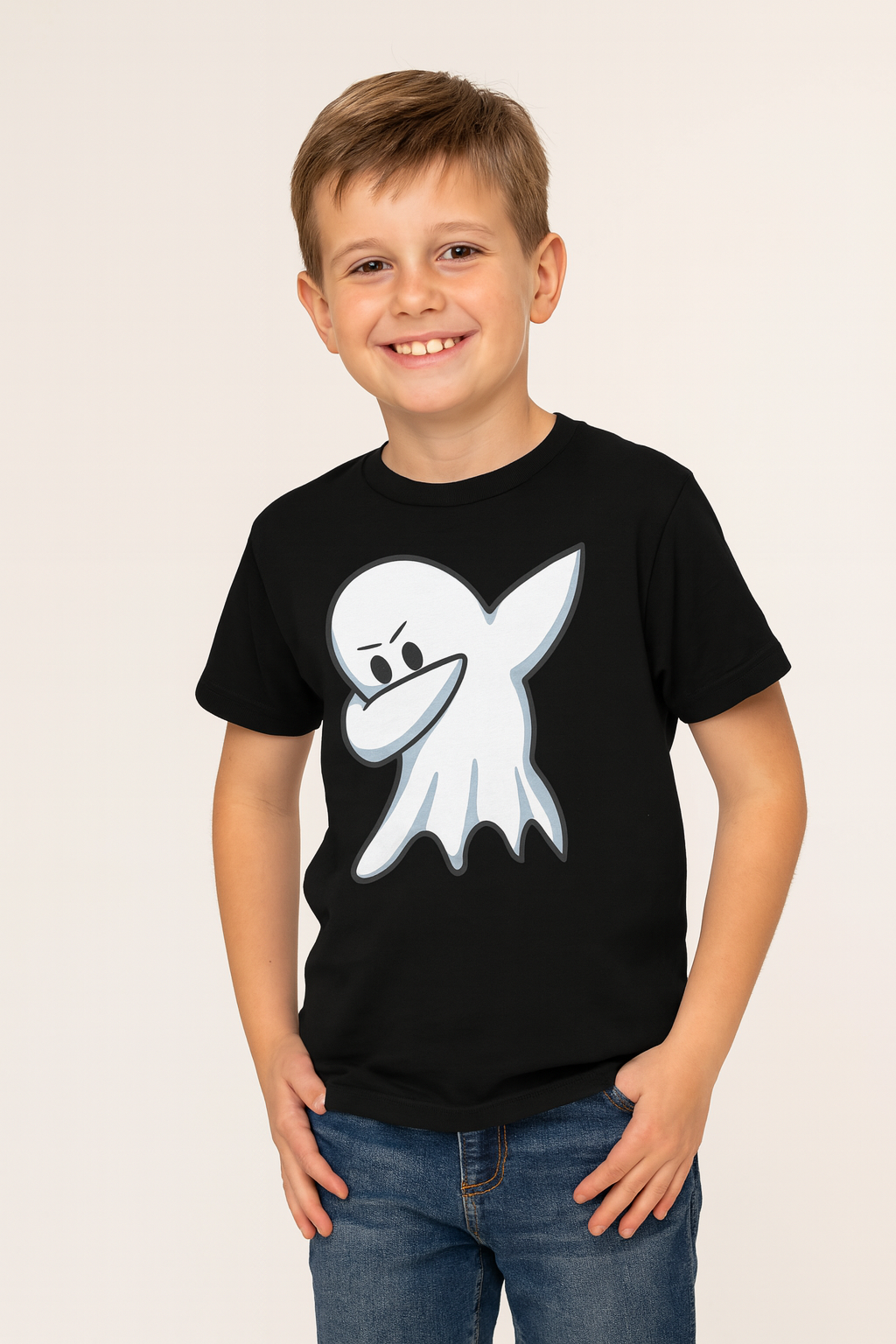 Dabbing Ghost Youth T-Shirt – Funny Halloween Short Sleeve Tee