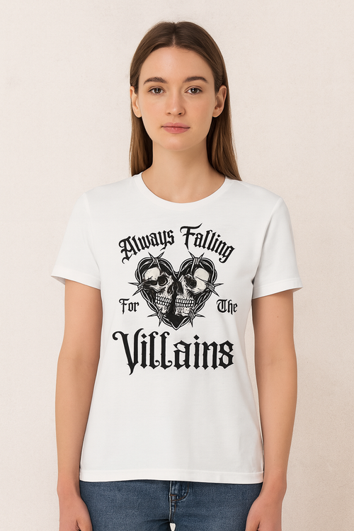 Always Falling for the Villains Shirt – Gothic Skull Heart Graphic Tee