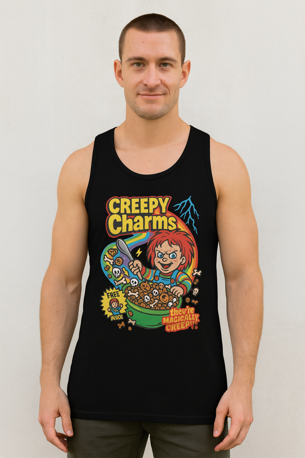 Creepy Charms Sleeveless Tank – Horror Cereal Killer Edition Parody Halloween Muscle Tee