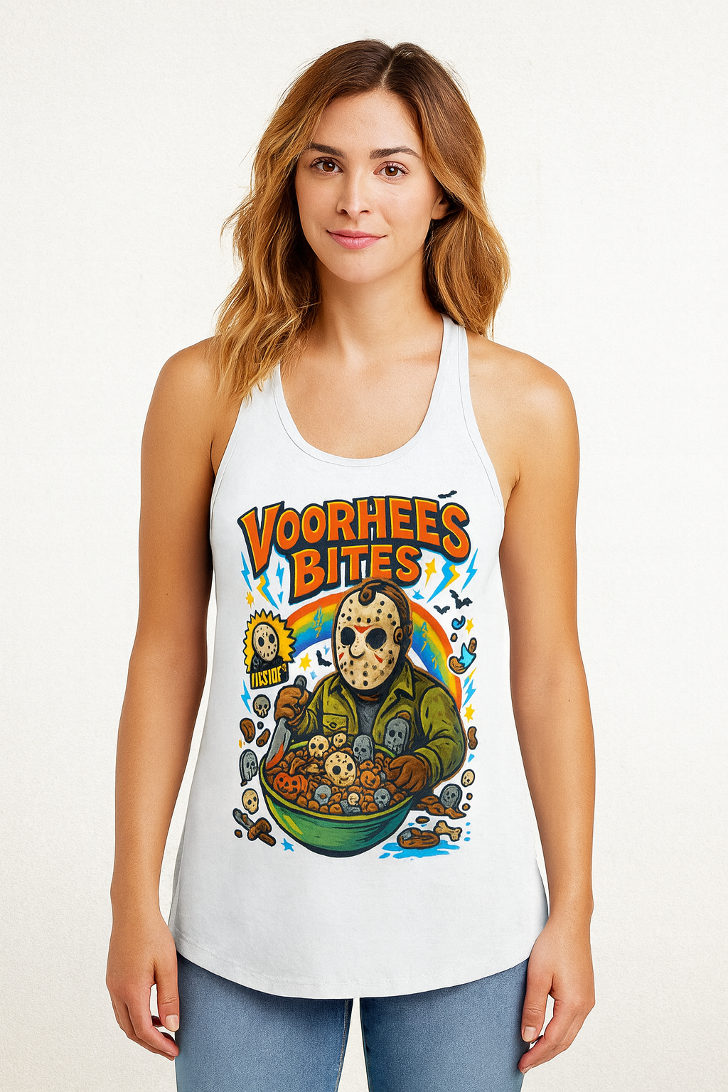 Voorhees Bites Racerback Tank – Horror Cereal Killer Edition Parody Halloween Shirt