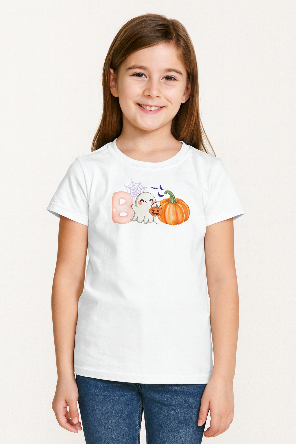 Cute Ghost Youth T-Shirt – Halloween Pumpkin Shirt for Kids