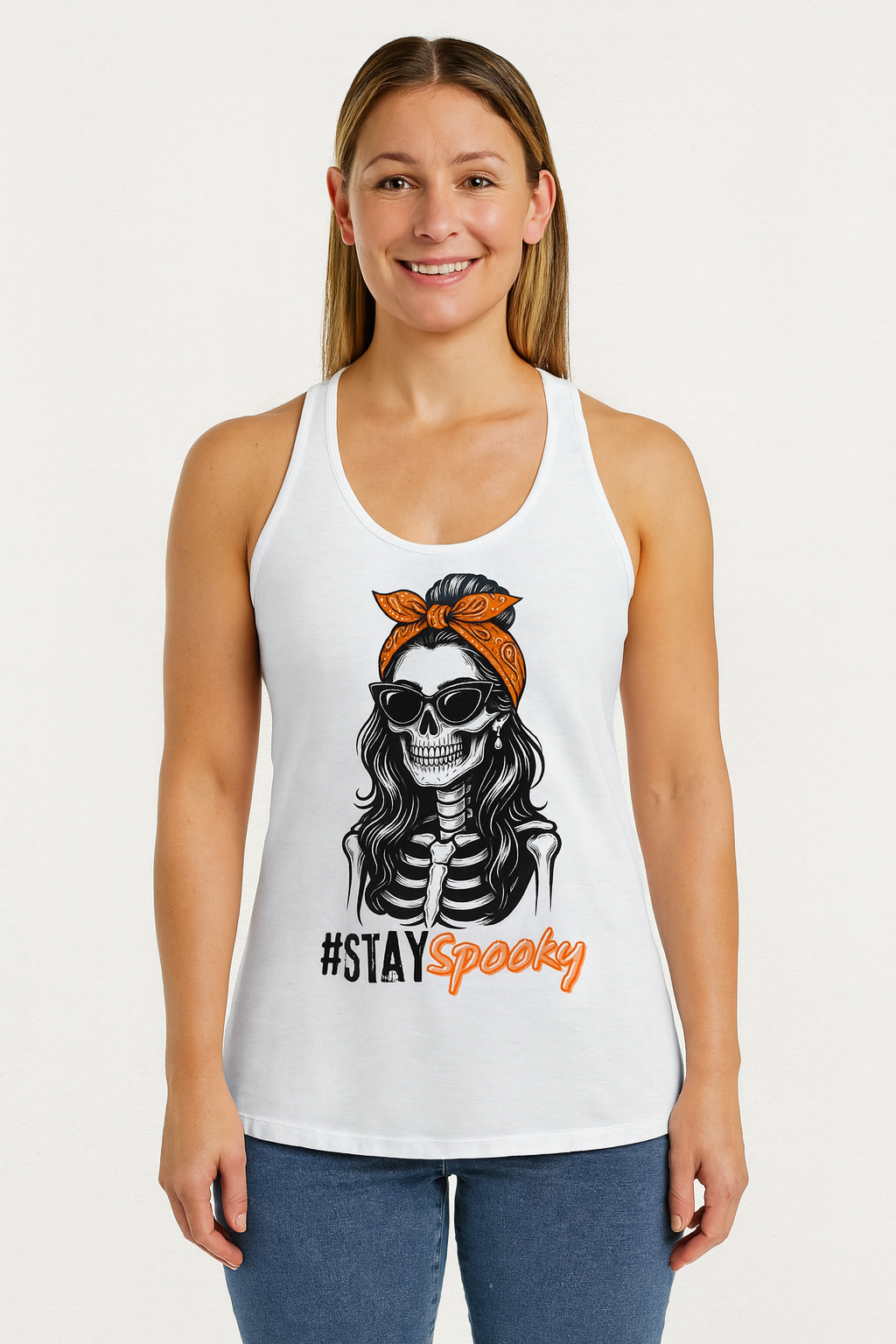 Witchy Skeleton Racerback Tank – Funny Spooky Season Halloween Shirt for Women